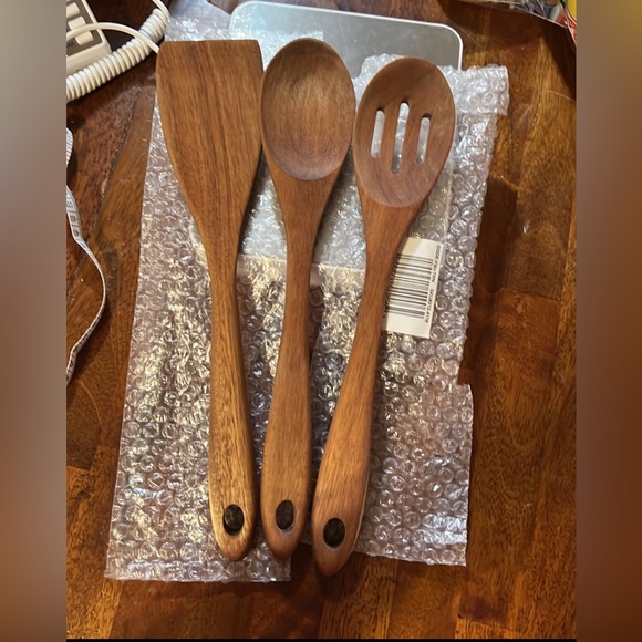kitchen utensils, 13"L. Made of acacia wood, spatula, spoon, slotted spoon - Picture 1 of 2